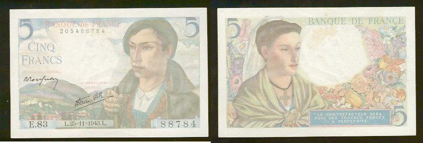 5 francs Berger 1943 Unc